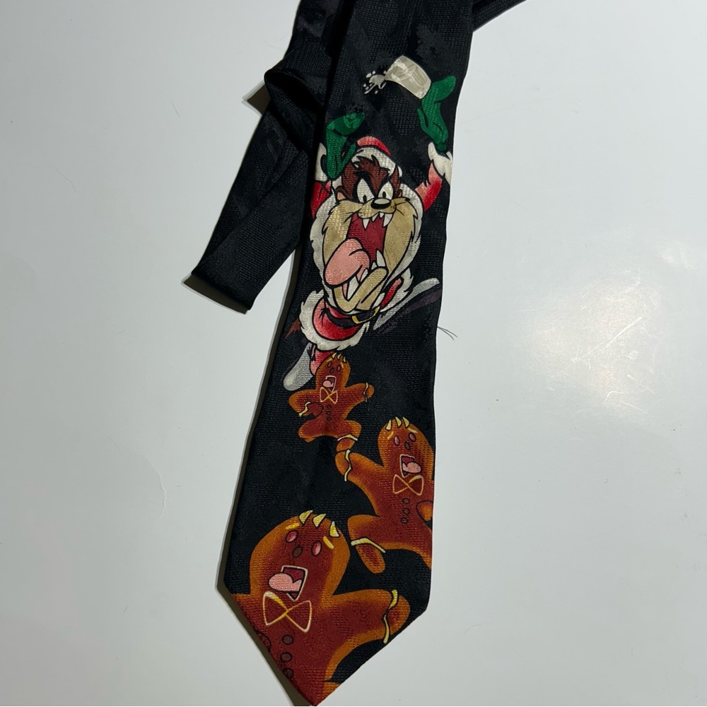 VTG Looney Tunes Taz Christmas Tie 90s Silk Christmas Tie